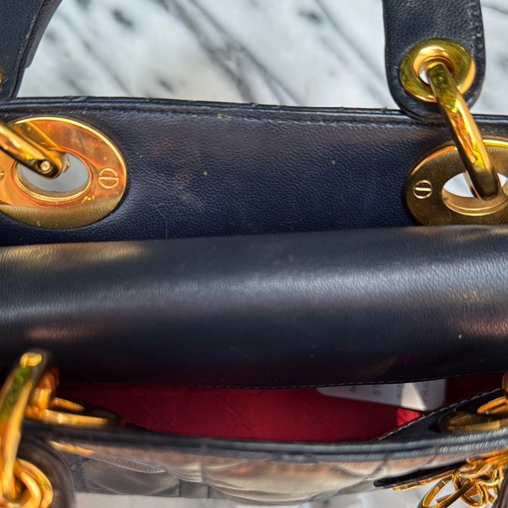 Vintage Dior Navy with Gold Hardware Satchel with Iconic Quilting - Picture 11 of 11